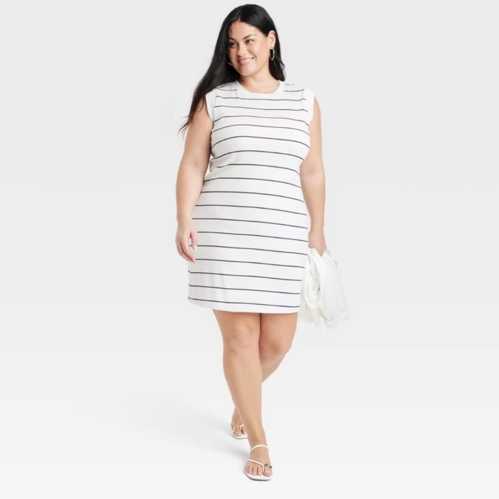 A New Day White Black Striped Sleeveless Dress Size 1X